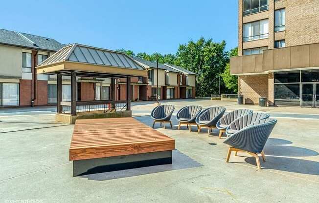 Lounge on the plaza with fellow residents and your guests at Trillium Apartments, Fairfax