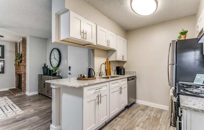 our redesigned kitchen is open to the living room and dining room