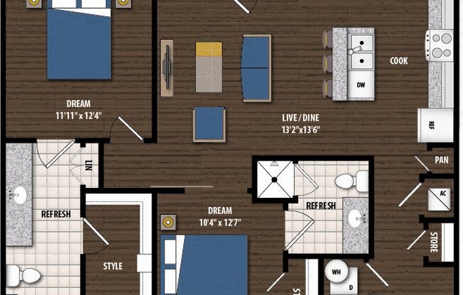 2 beds, 2 baths, 1,017 sqft, $2,574