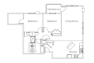 2 beds, 2 baths, 1,294 sqft, $1,597