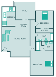 2 beds, 2 baths, 980 sqft, $1,180