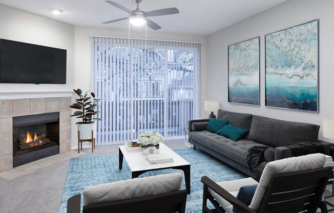 Living Room With TV at Lionsgate South, Oregon