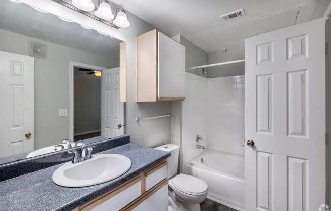 a bathroom with a sink toilet and a mirror