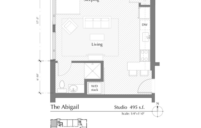 Studio, 1 bath, 495 sqft, $1,195, Unit #402