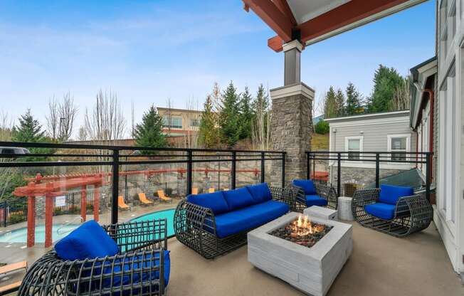 Outdoor lounge at Beaumont Apartments, 14001 NE 183rd Street, WA
