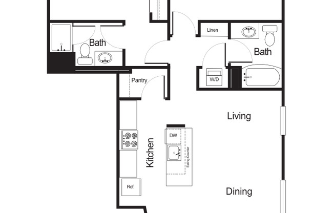 2 beds, 2 baths, 1,073 sqft, $2,300