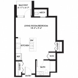 Studio, 1 bath, 556 sqft, $1,475