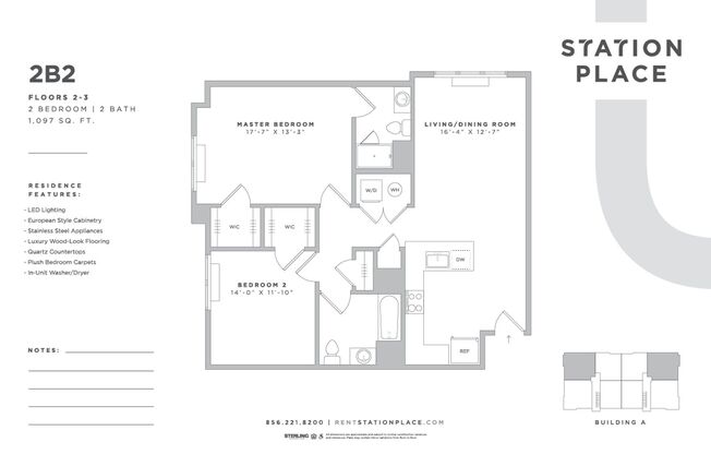 2 beds, 2 baths, 1,097 sqft, $2,415, Unit 2302