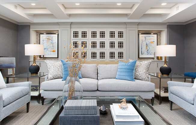 Wine lounge with sofa seating at St Mary's Square North Apartments, Raleigh