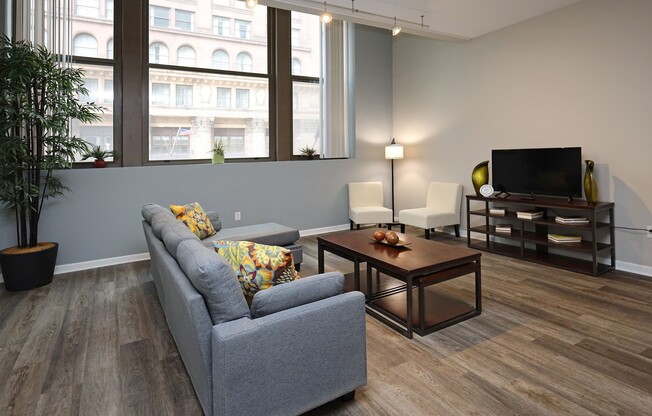 Living Room at The Residences at 668 Apartments, Cleveland OH 44114