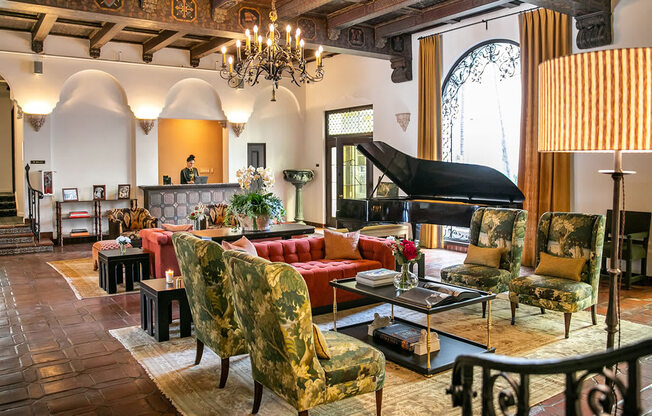 lobby with piano at Villa Carlotta – Furnished Apartments, Los Angeles, CA, 90028