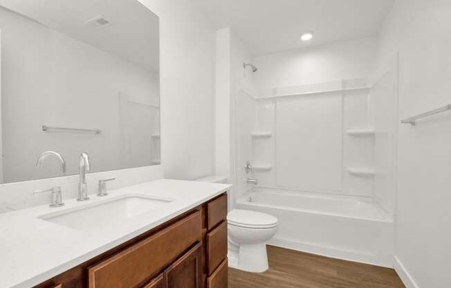 a bathroom with a sink and a toilet and a bath tub