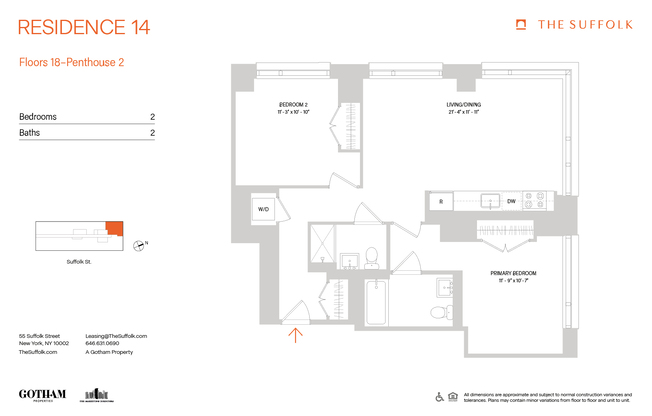 2 beds, 2 baths, $10,125, Unit PH114