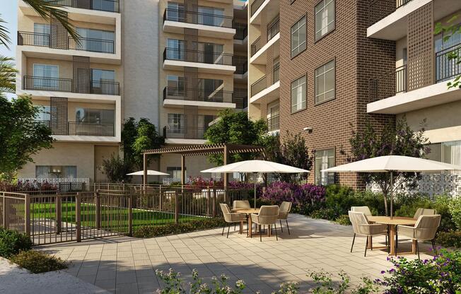Modera Kierland is a pet-friendly community in Scottsdale, AZ with pet spa, pet park with shade, and dog run.