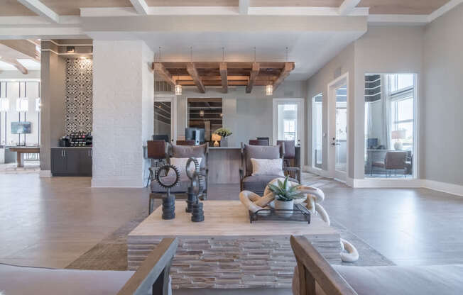 a living room with a couch and a table
