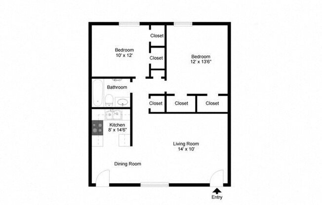 2 beds, 1 bath, 867 sqft, $736