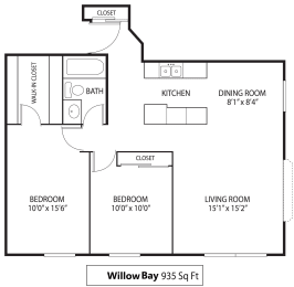 2 beds, 1 bath, 935 sqft, $1,596