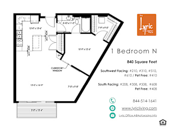 1 bed, 1 bath, 840 sqft, $1,604