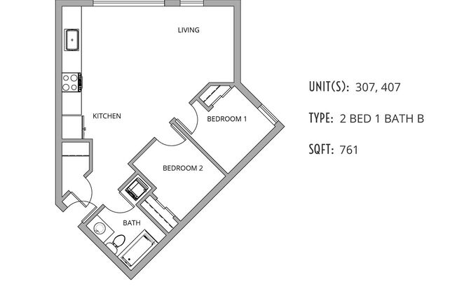 2 beds, 1 bath, 660 sqft, $3,245, Unit 407