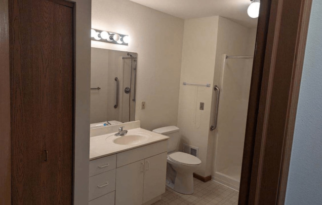 a bathroom with a sink toilet and a shower