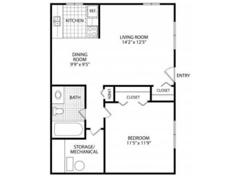 1 bed, 1 bath, 600 sqft, $894