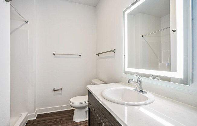 a bathroom with a toilet sink and mirror at Meadowbrooke Apartment Homes, Grand Rapids