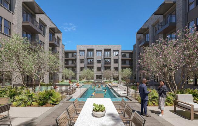 Our refreshing pool is the centerpiece of our outdoor amenities—perfect for swimming laps or relaxing in the sun-drenched lounge area.