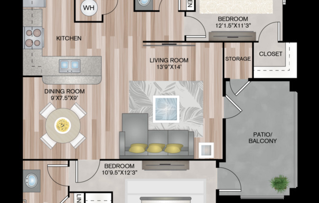 2 beds, 2 baths, 1,152 sqft, $1,235