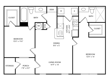 2 beds, 2 baths, 997 sqft, $1,600