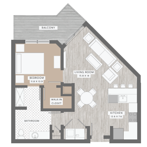 1 bed, 1 bath, 722 sqft, $2,300