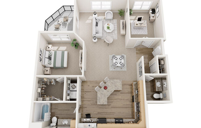 1 bed, 2 baths, 1,213 sqft, $1,287