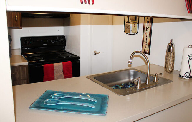 a kitchen with a sink and a stove