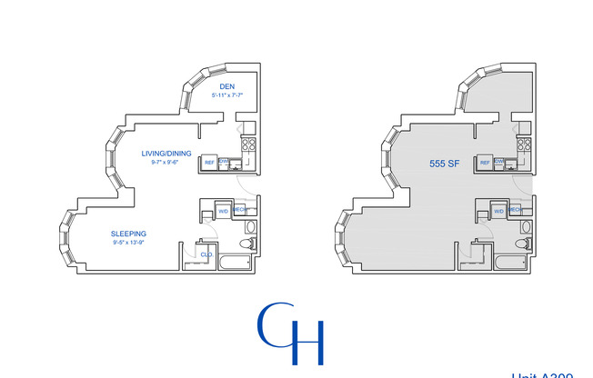 Studio, 1 bath, 555 sqft, $1,624, Unit A-309