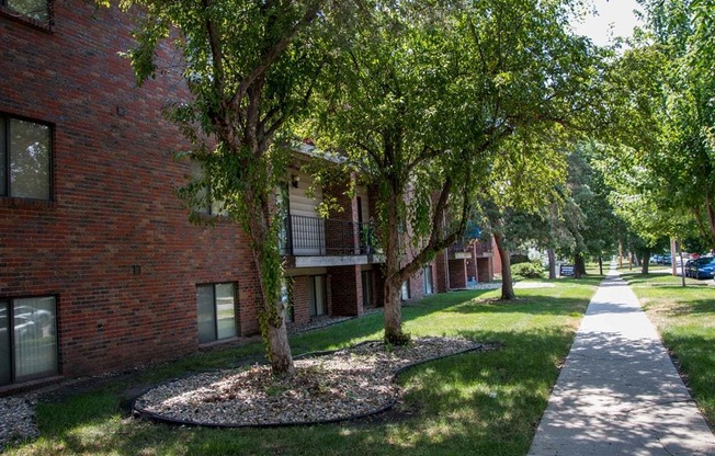 green space and walking path at Packard House Apartments in Lincoln Nebraska