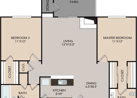 2 beds, 2 baths, 997 sqft, $808