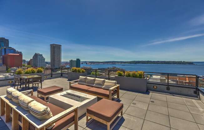 O2 Apartments Rooftop Patio and Seating Area with Water View