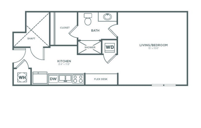 Studio, 1 bath, 570 sqft, $2,203