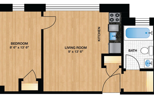 1 bed, 1 bath, 440 sqft, $2,150, Unit 405