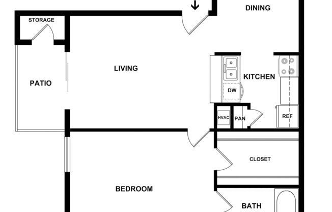 1 bed, 1 bath, 607 sqft, $959