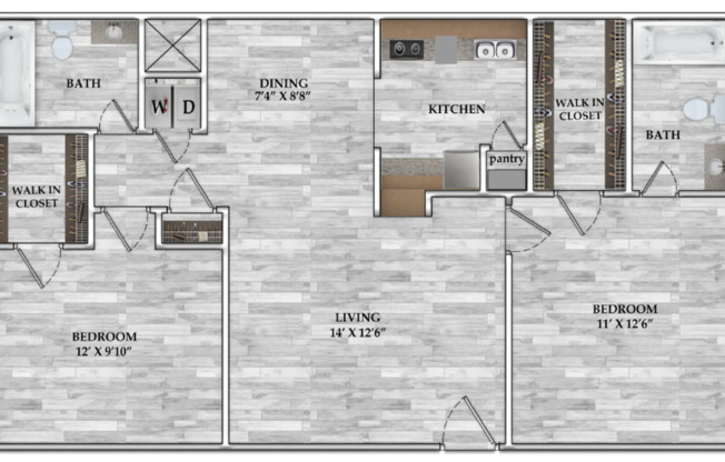 2 beds, 2 baths, 817 sqft, $892, Unit 210