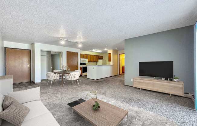 a living room with a couch and a tv