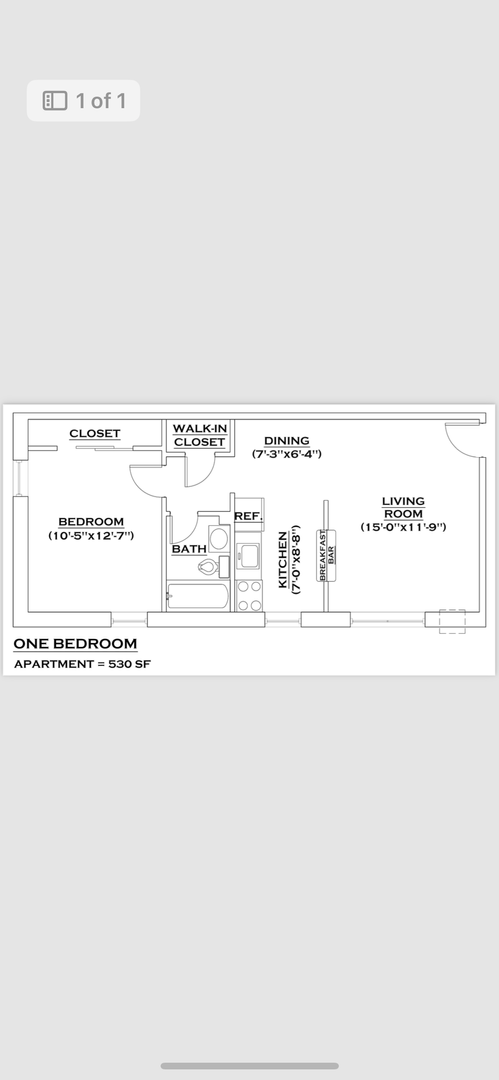 1 bed, 1 bath, 550 sqft, $1,200, Unit E10