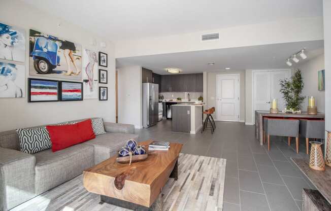 a living room with a couch and a coffee table
