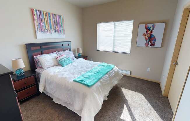 Bedroom decor at Stonebridge Villas Apartments, North Dakota