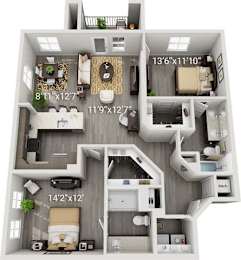 2 beds, 2 baths, 1,264 sqft, $2,490