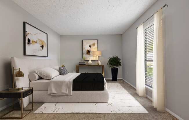 Reserve at Providence Apartment in Charlotte NC photo of bedroom with large window and plush carpeting