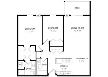 2 beds, 2 baths, 1,003 sqft, $1,640