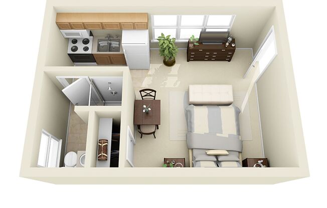 Studio, 1 bath, 308 sqft, $724, Unit 6