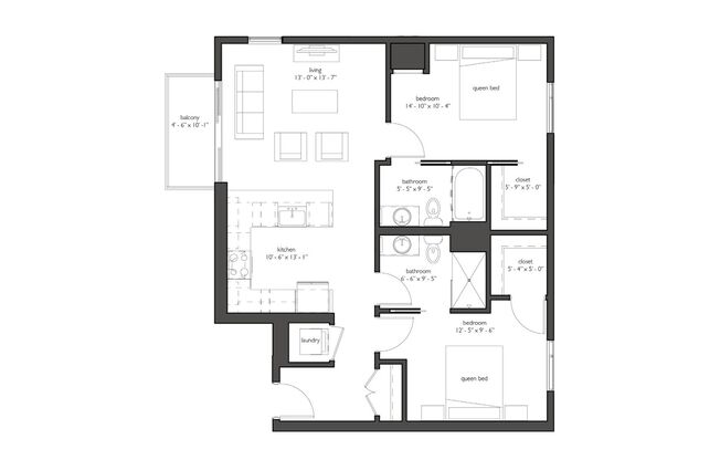 2 beds, 2 baths, 968 sqft, $1,922, Unit 521