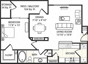 1 bed, 1 bath, 796 sqft, $1,394